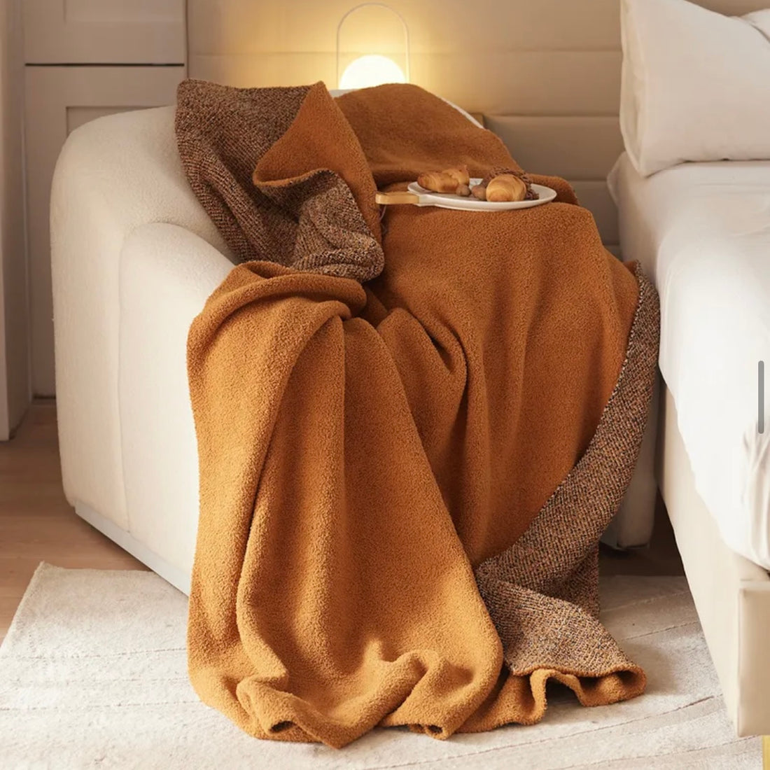 Maillard style orange Cotton Home Throw Blanket