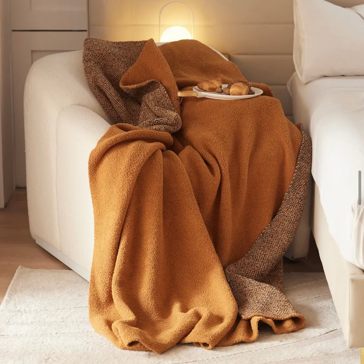 Maillard style orange Cotton Home Throw Blanket