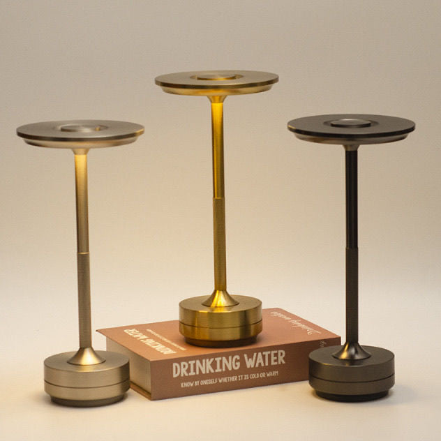Minimalist Portable Table Lamp, Silver, Gold & Black color Options.