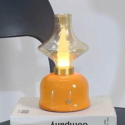 Orange Vintage Oil Lamp-shaped Portable Cordless Rechargeable Table Lamp – A stylish cordless table lamp with a vintage oil lamp design, available in 4 color options for a cozy and functional home decor.