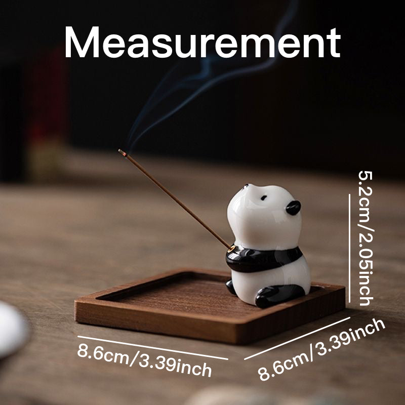 Panda-shaped ceramic incense holder measurement. featuring a playful design, ideal for home decor and meditation rituals.