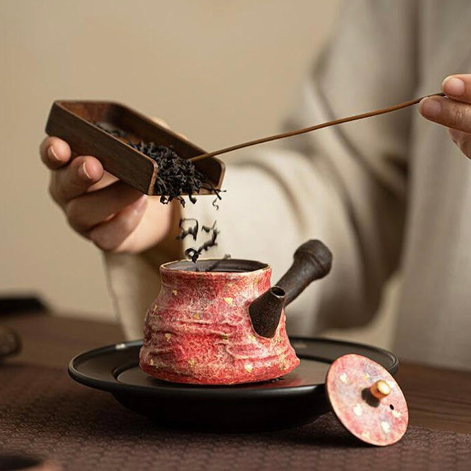Pink Rock Mine Pottery Teapot with pour in it, Artisan Ceramic