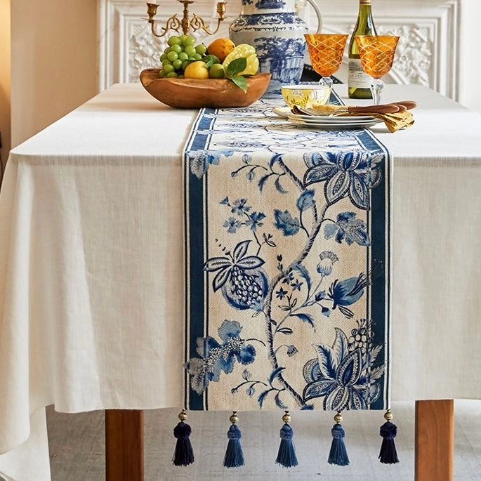 Pomegranate Blue Floral Pattern Table Runner