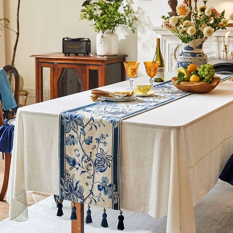 Pomegranate Blue Floral Pattern Table Runner