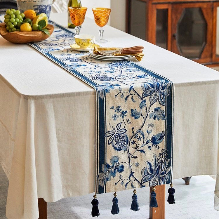 Pomegranate Blue Floral Pattern Table Runner