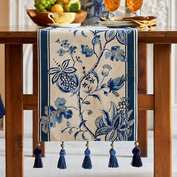 Pomegranate Blue Floral Pattern Table Runner