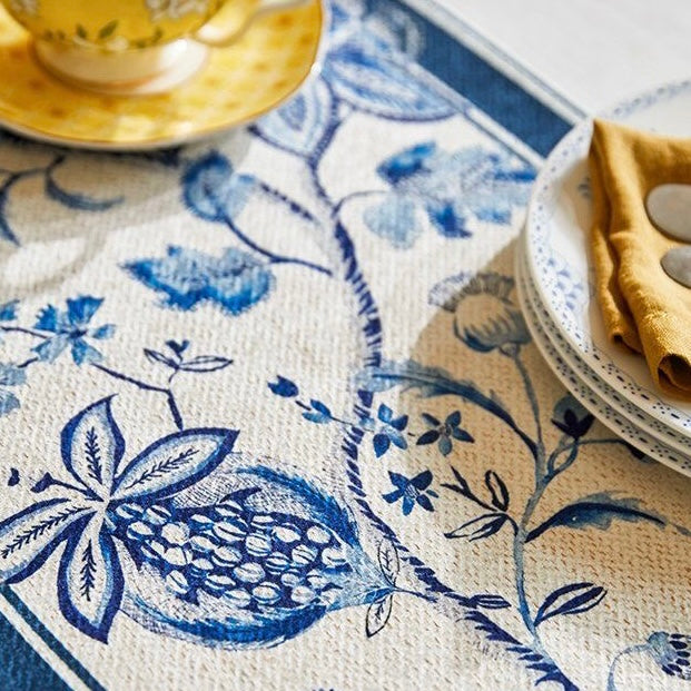 Pomegranate Blue Floral Pattern Table Runner, dinning ware