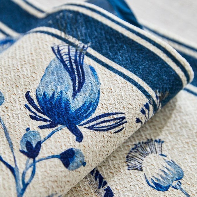 Pomegranate Blue Floral Pattern Table Runner, details texture
