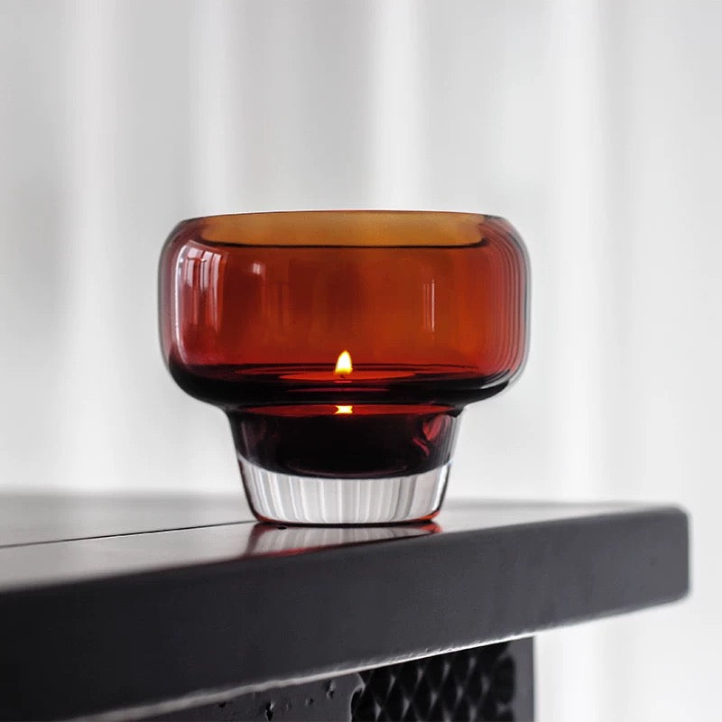 Red Glass Candle Holder, home decor, 