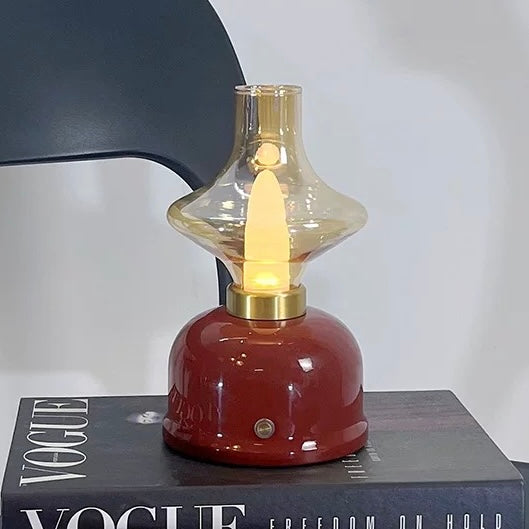 Red Vintage Oil Lamp-shaped Portable Cordless Rechargeable Table Lamp – A stylish cordless table lamp with a vintage oil lamp design, available in 4 color options for a cozy and functional home decor.