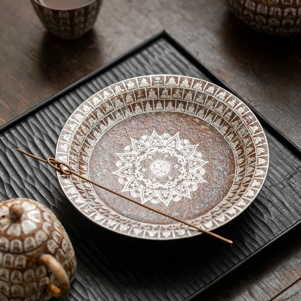 Thousand Buddha Ceramic Tea Cup Coaster, Unique Teaware, Elegant & Unique Design.