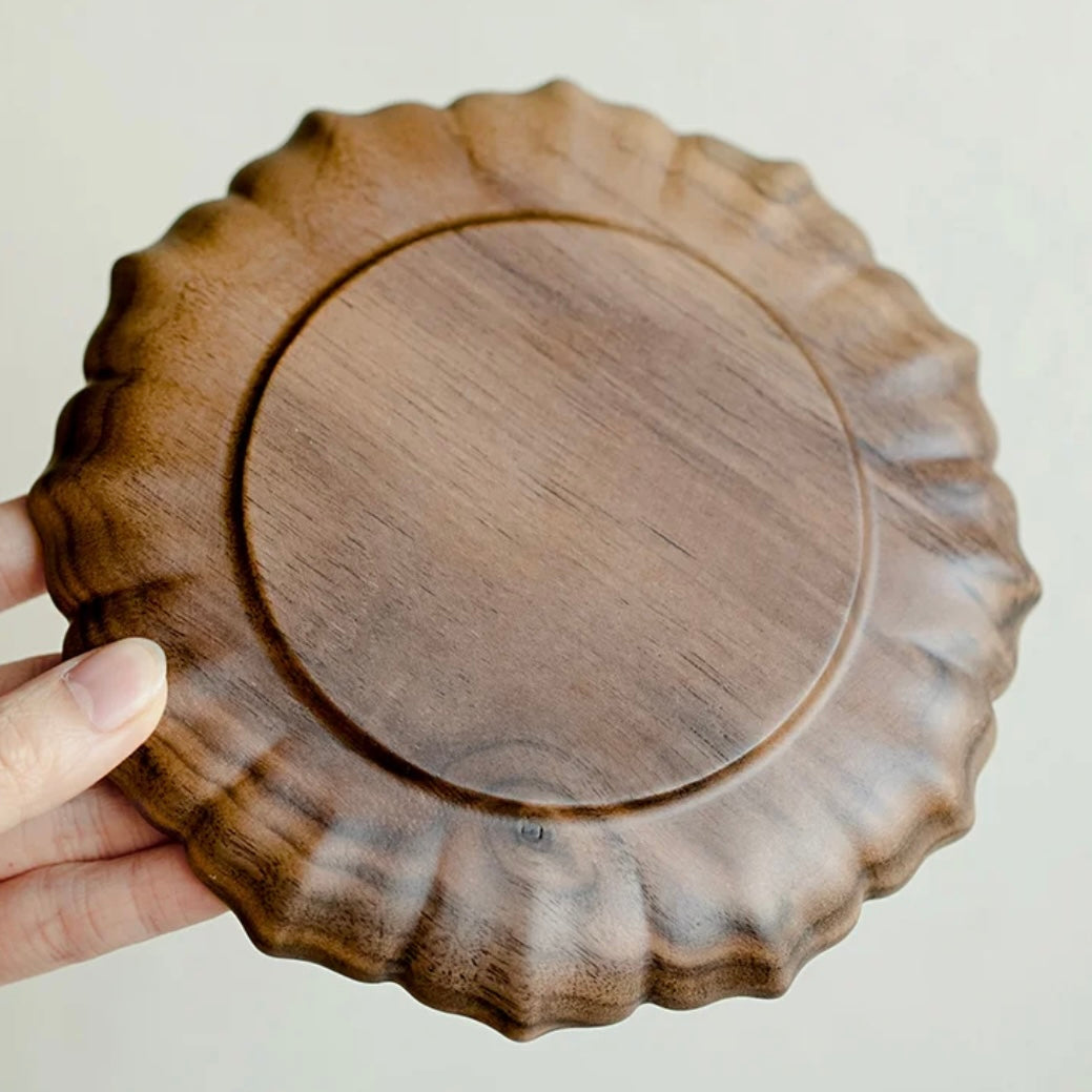 Walnut Wood and Rattan Coaster Plate. A beautifully crafted coaster and plate made from walnut wood and rattan, perfect for elevating your home decor and protecting your furniture.
