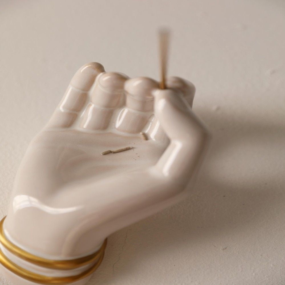 White Buddha Hand Gesture Ceramic Incense Holder