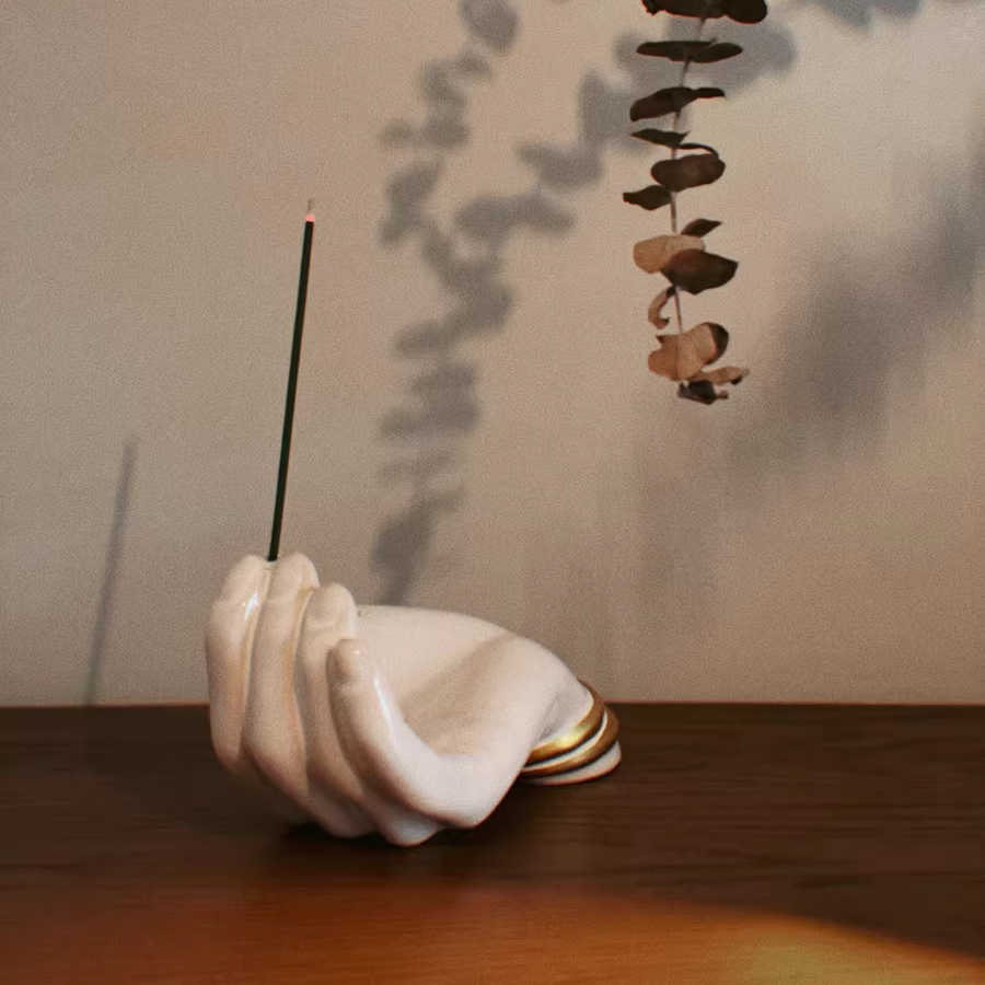 White Buddha Hand Gesture Ceramic Incense Holder