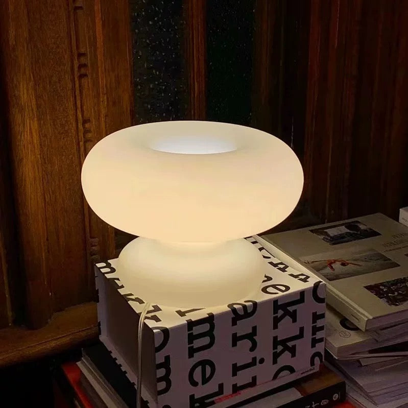 White Halo-Shaped Glass Table Lamp, Modern & Elegant Lighting