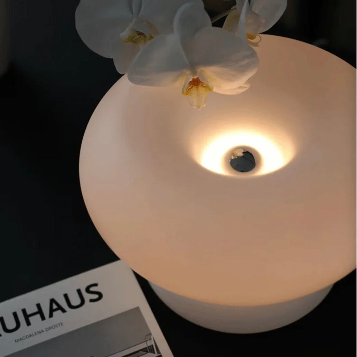 White Halo-Shaped Glass Table Lamp, Modern & Elegant Lighting