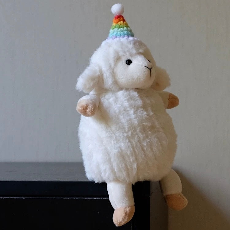 White Sheep Plush Wool Stuffed Toy, A soft and fluffy plush sheep toy made from high-quality wool, perfect for gifting, cuddling, or decorating with its charming appearance.