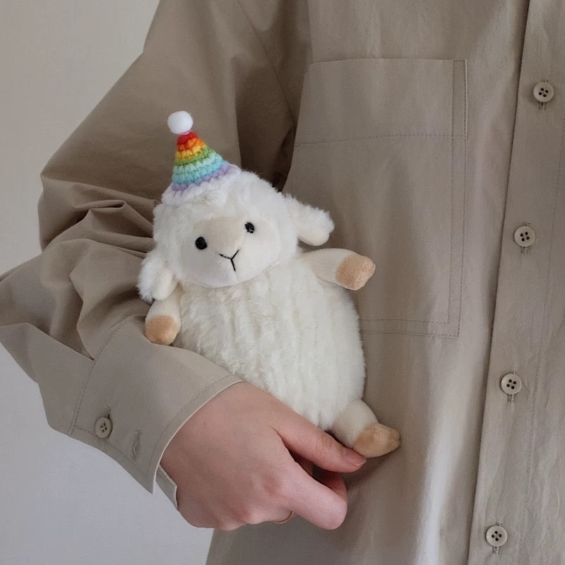 White Sheep Plush Wool Stuffed Toy, A soft and fluffy plush sheep toy made from high-quality wool, perfect for gifting, cuddling, or decorating with its charming appearance.