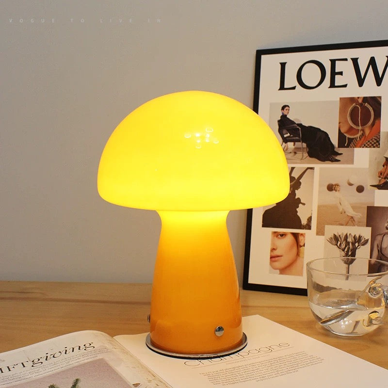 Yellow Mushroom-shaped Glass Table Lamp, Unique Lighting