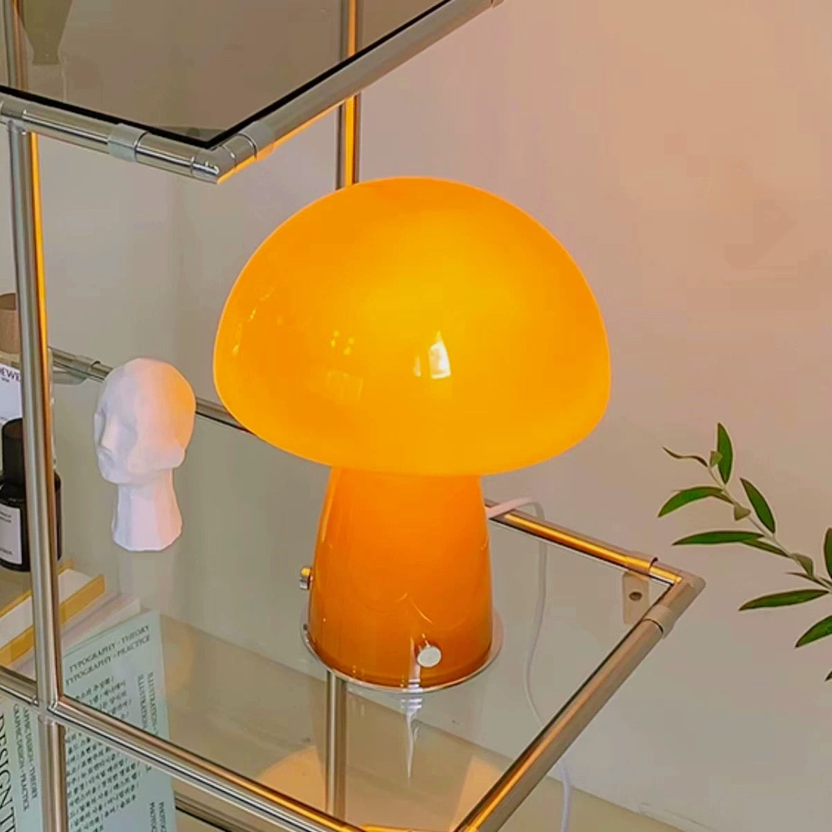 Yellow Mushroom-shaped Glass Table Lamp, Unique Lighting