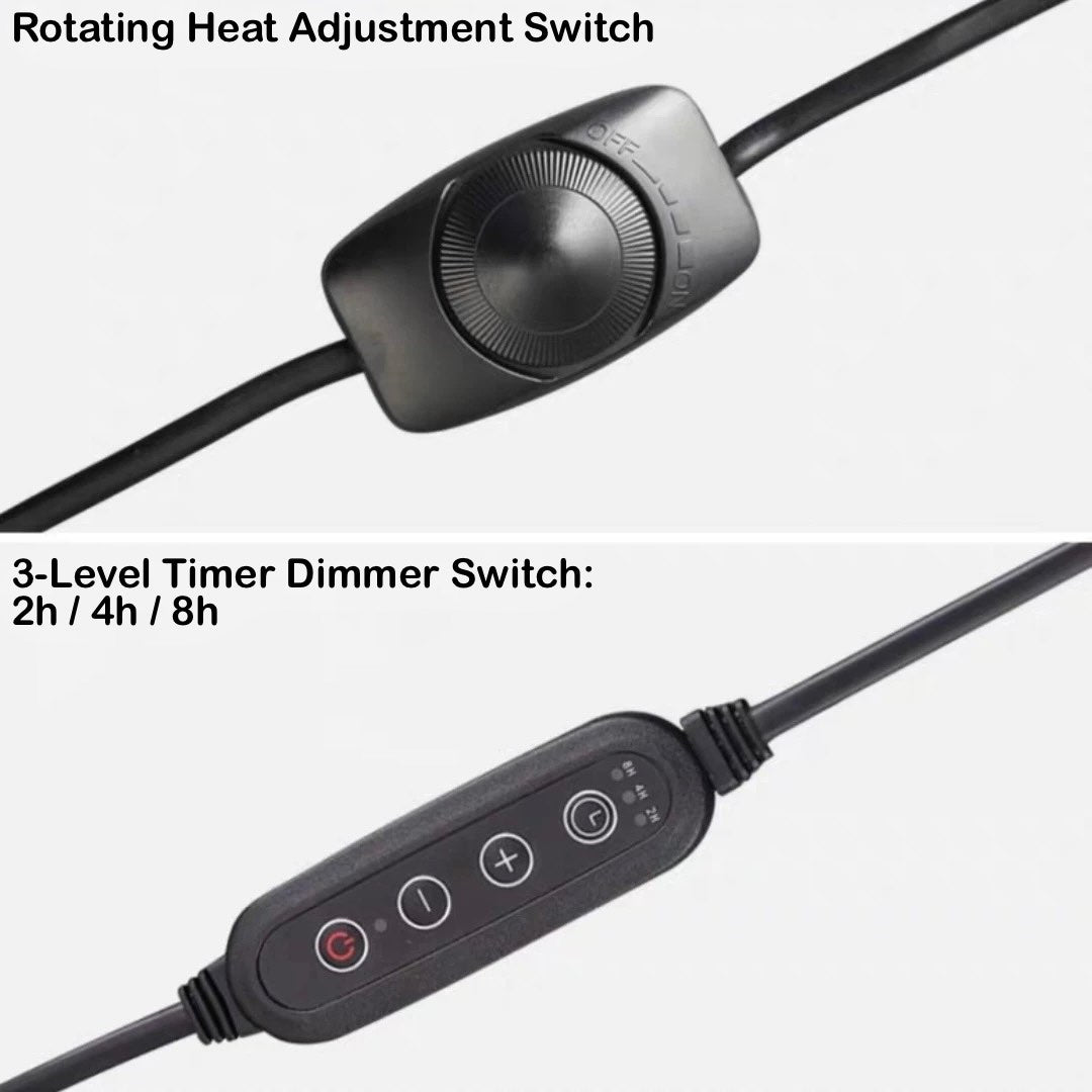 Adjustable Heat Candle Warmer Lamp with Timer. Rotating heat adjustment switch and 3-level timer dimmer switch