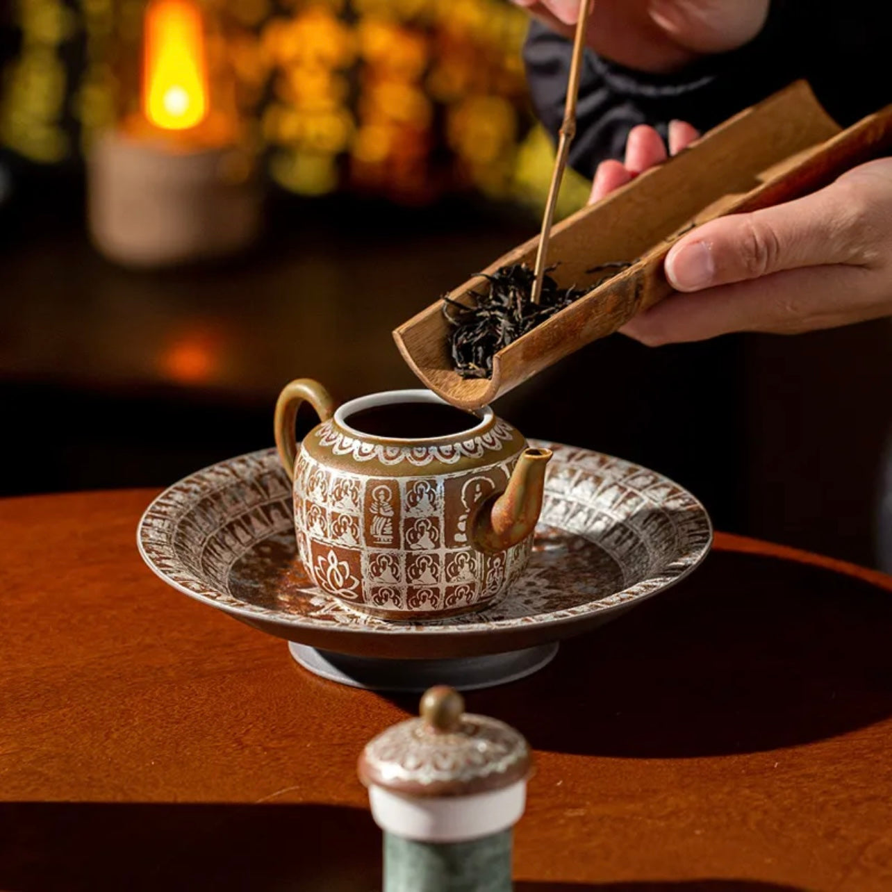 Traditional Chinese Buddha Ceramics Tea Pot. A beautifully crafted ceramic tea pot featuring a Buddha design, perfect for a calming tea experience with a touch of traditional Chinese artistry.