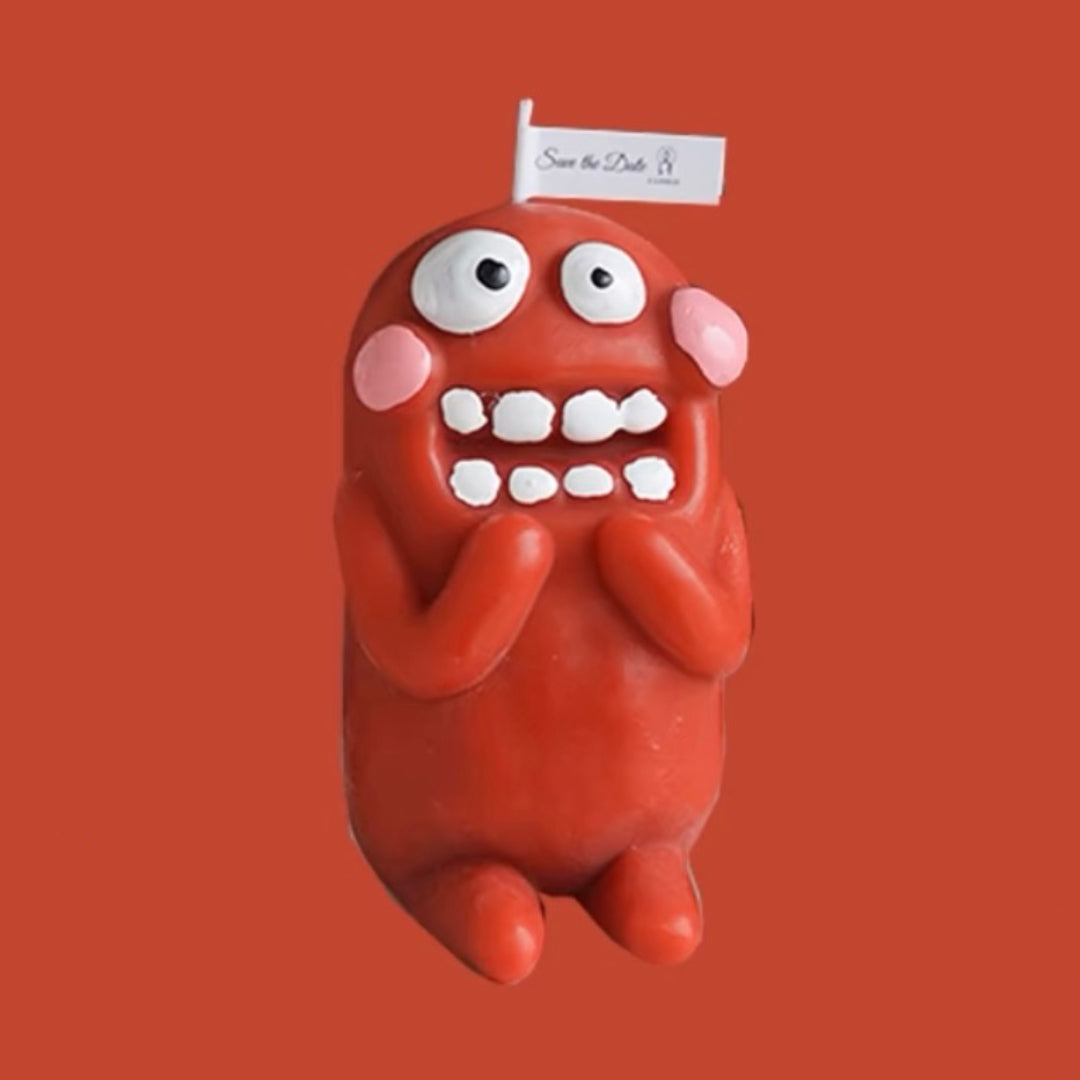 red Cute-Ugly Doll Style Scented Candle Collection, Quirky and Colorful Decor