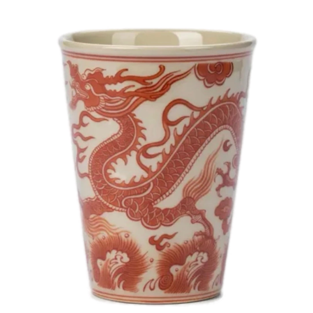 red Dragon Pattern Ceramic Chinese Tea Cup, Traditional & Elegant Teaware