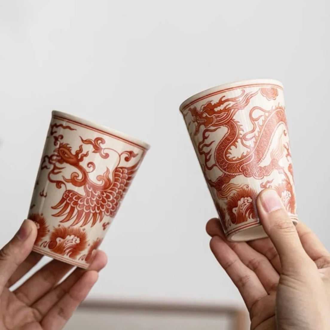red Dragon Pattern Ceramic Chinese Tea Cup, Traditional & Elegant Teaware